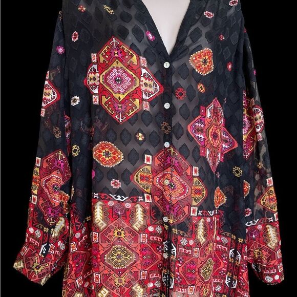 Ruby Rd. Black and Orange size 18W Long Sleeve Blouse with Mandarin Collar - Picture 2 of 7